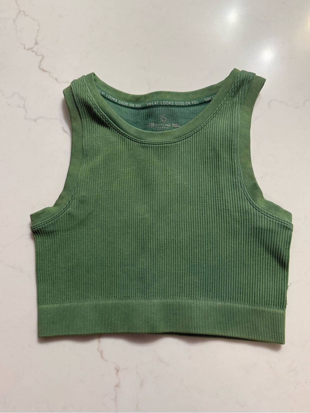 OFFLINE by Aerie Green Ribbed Crop Tank Top Size Small